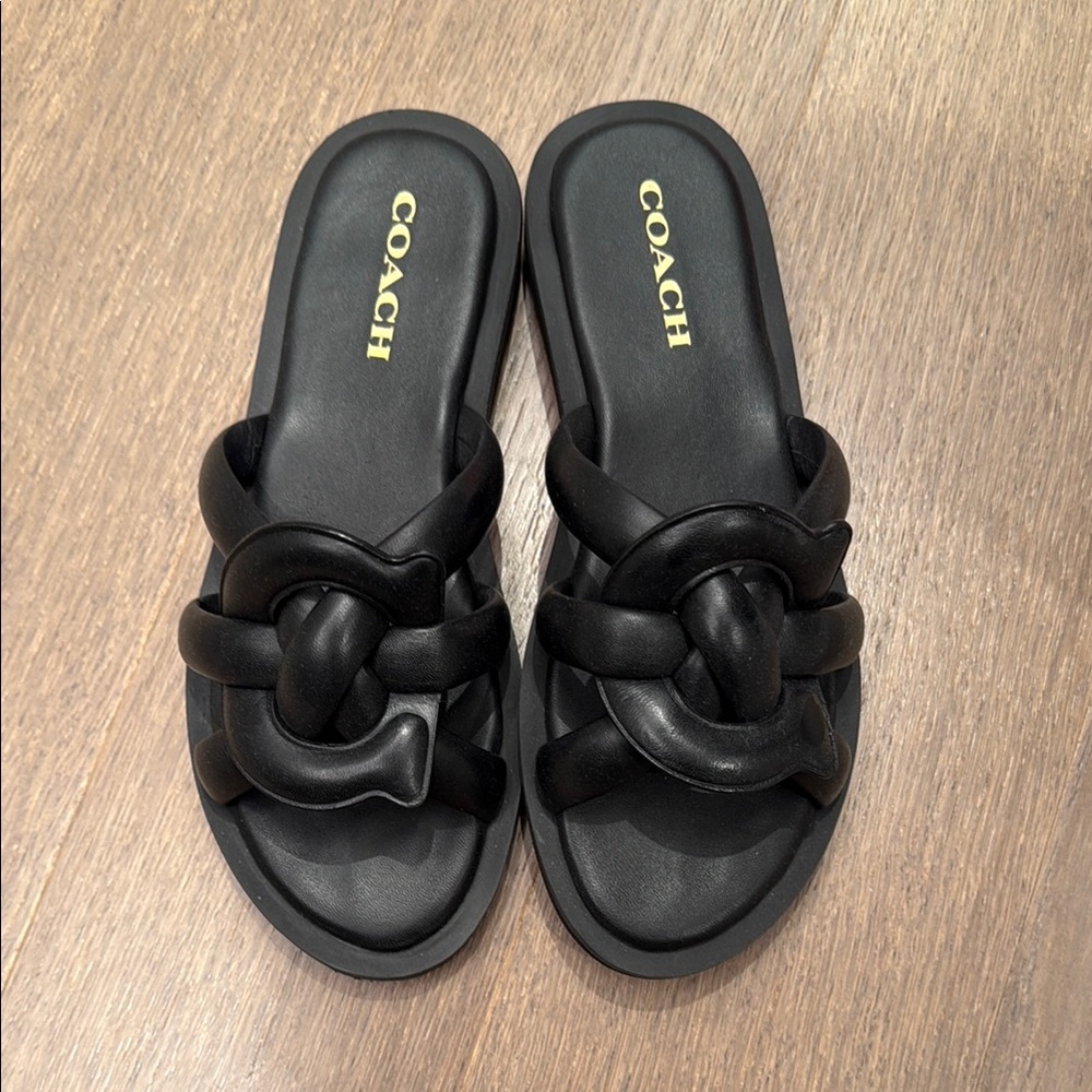 Coach Black Braided Slide Sandals